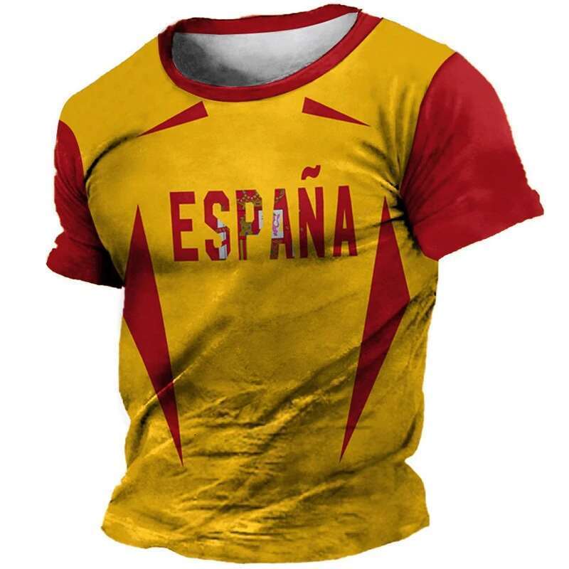 Retro Spain Flag 3D Printed T-shirt Men's Clothing Short Sleeves Round Neck T-shirts Harajuku Streetwear Emblem National T-shirt