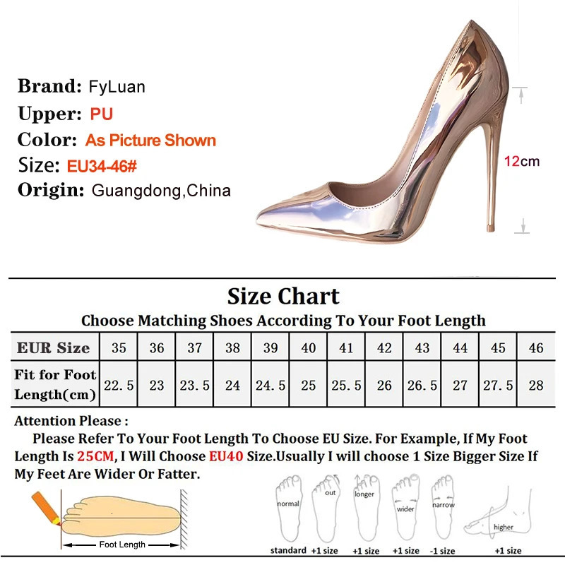 Europe and America Pointed Single Shoes Women Champagne Gold Party Dress High Heels 8CM 10CM 12CM Mirror PU Stiletto Pumps 250317