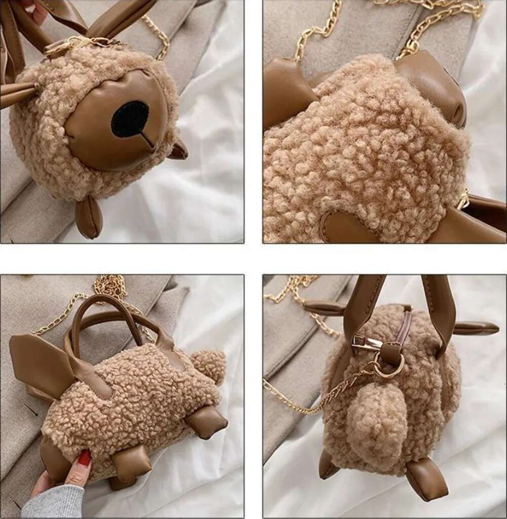 Cartoon Sheep Shape Small Handbag Shoulder Women's Plush Chain Crossbody Mini Bag