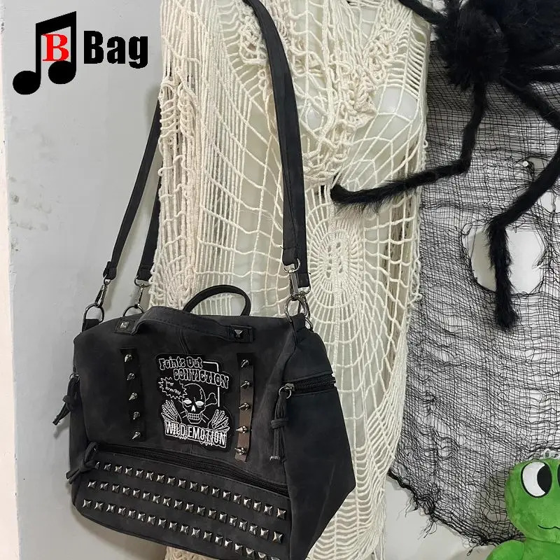 Y2k Girl Vintage Harajuku Punk Gothic Skeleton Rivet Womens Versatile Fashion Backpack Casual Large capacity Two Shoulders bag 250318