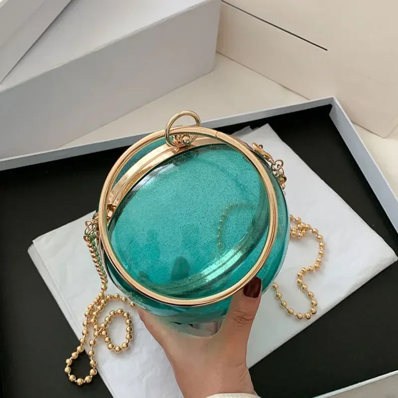 YoReAi Acrylic Transparent Spherical Clutch Pack Women Messenger Bag Evening Handbag Chain Shoulder Bags 250318