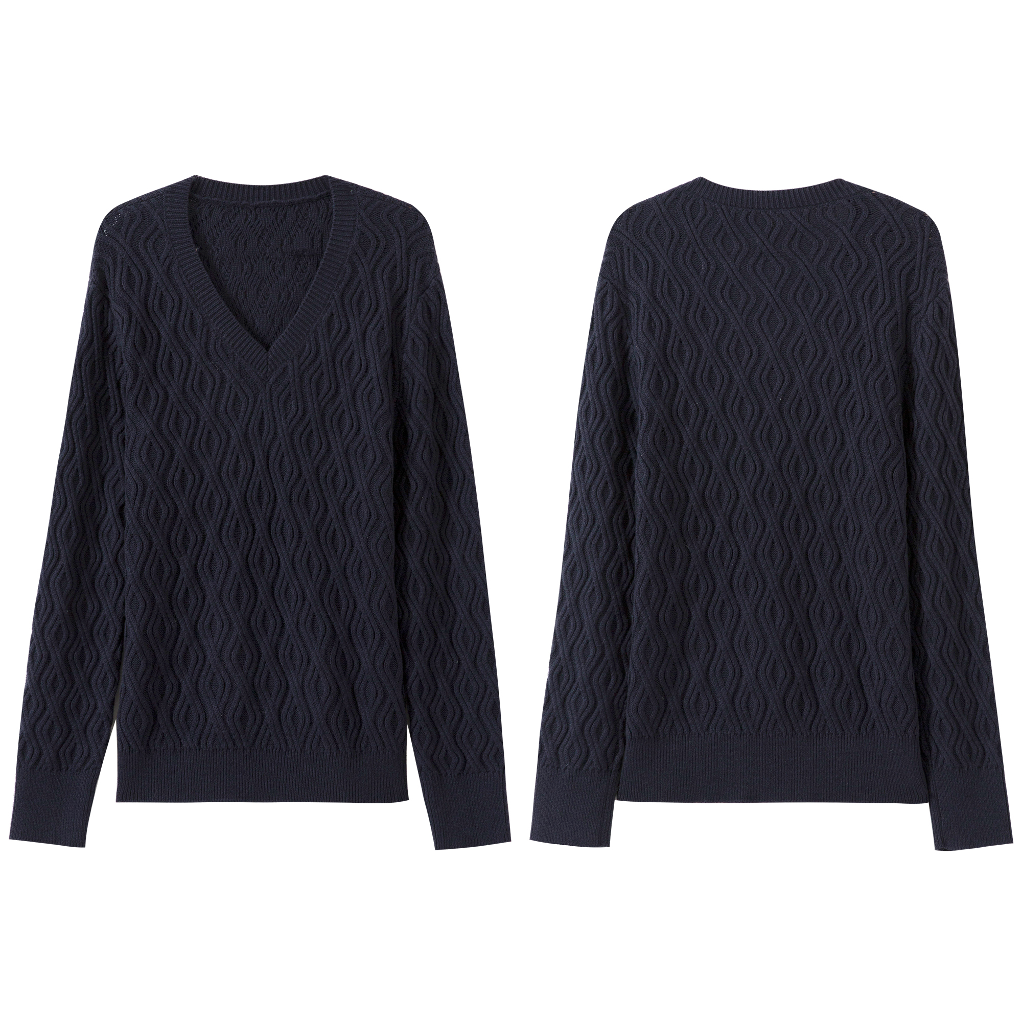 V-Neck Women's Knitted Sweater Featuring a Floral Twist - Soft Wool Material