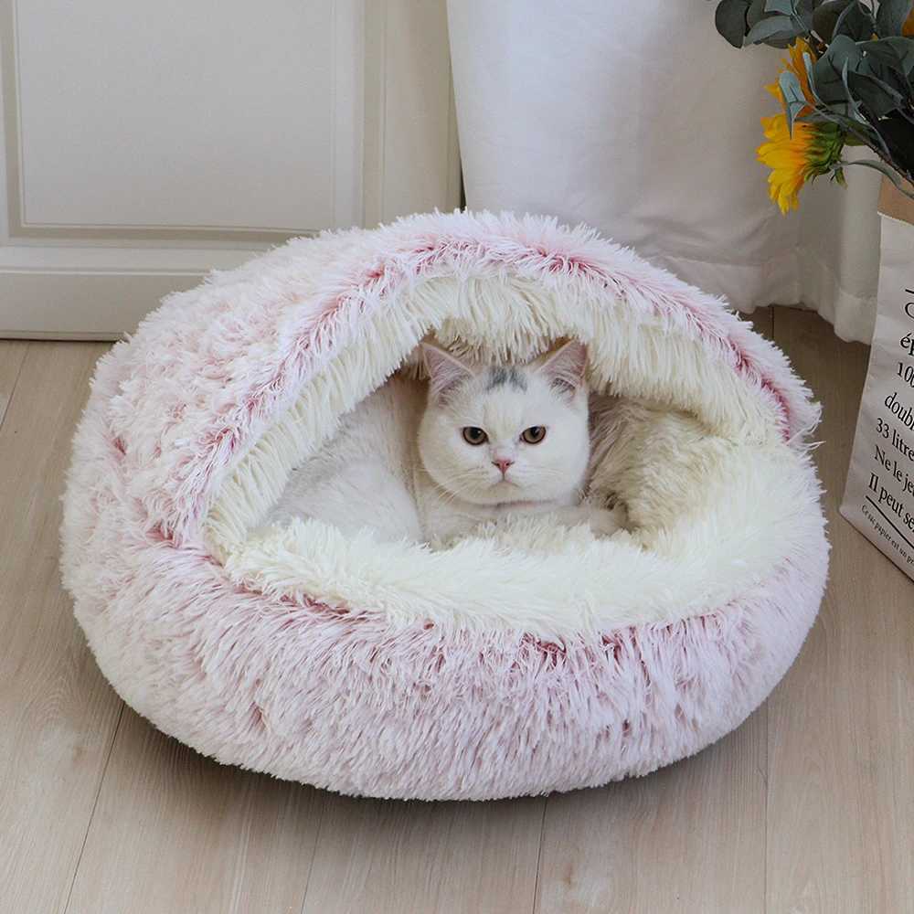 Cat Beds Furniture New warm dog and cat bed round plush cat house cave pet cat mat basket sleep mat for cat mini dog Chihuahua nest