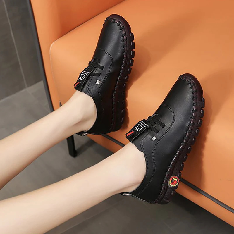 Sneakers Women Shoes Loafers Lace Up Leather Flat Spring Casual comfortable Mom Shoe Mujer Zapatos Chaussure Femme 250318