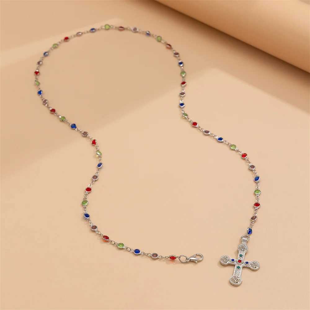 Unique cross pendant necklace womens simple crystal necklace sweater chain long Y-shaped necklace Y2K party jewelry W250318