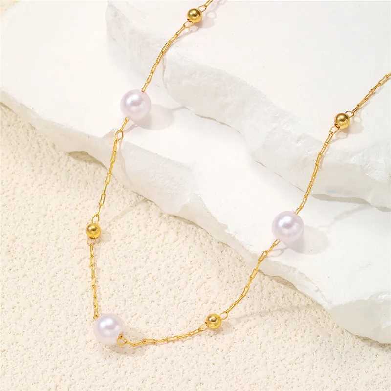 Simple pearl bead fashionable exquisite necklace solid color thin chain minimalist charm necklace jewelry women W250318