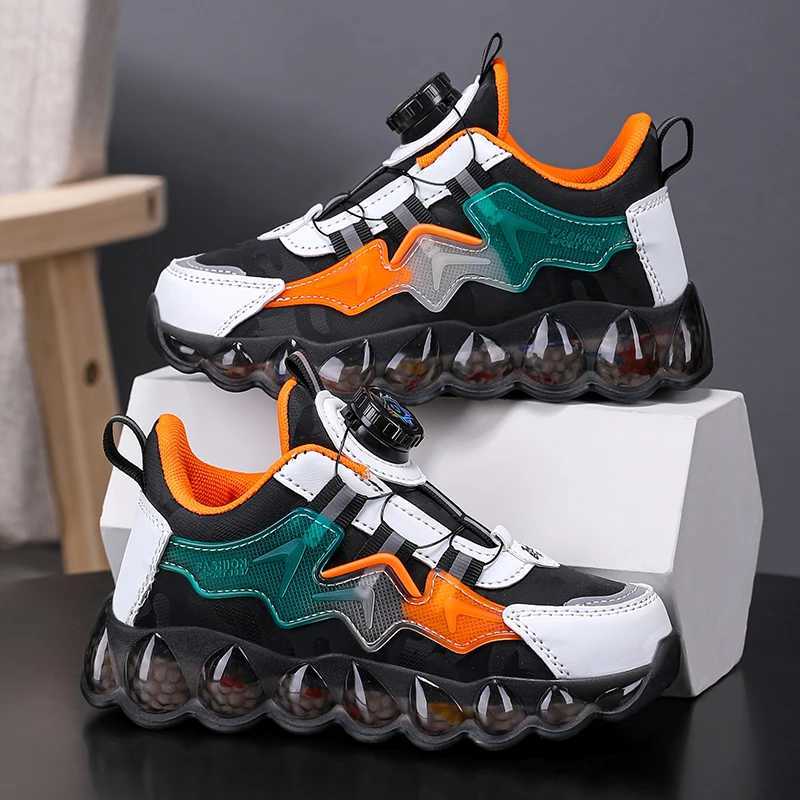 Leather childrens running shoes fashionable teenagers casual walking student sports shoes breathable and soft childrens outdoor sports W250318