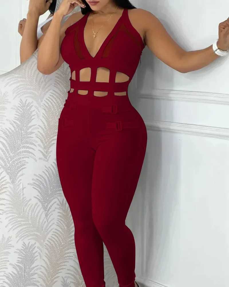 Womens spring and summer jumpsuit sleeveless new print white waist hollow shoulder strap fastened jumpsuit X250318