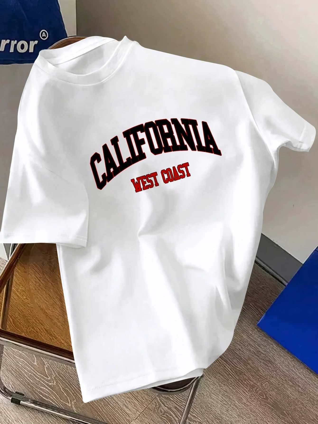 Mens Summer 100% Cotton Fashion California Letter Printing Loose and Comfortable Round Neck Short Sleeve T-shirt TopT250318