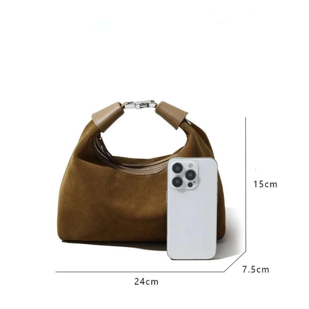 Top Quality Women Suede Cowhide Leather Lunch Box Bag Chic Handbag Lady Commuting Purse Daily Tote
