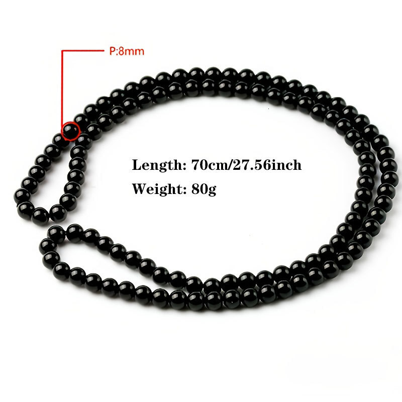 Yellow Tiger Eye Stone Imitation Black Agate Long Necklace Men's 8mm Natural Stone Beaded Item
