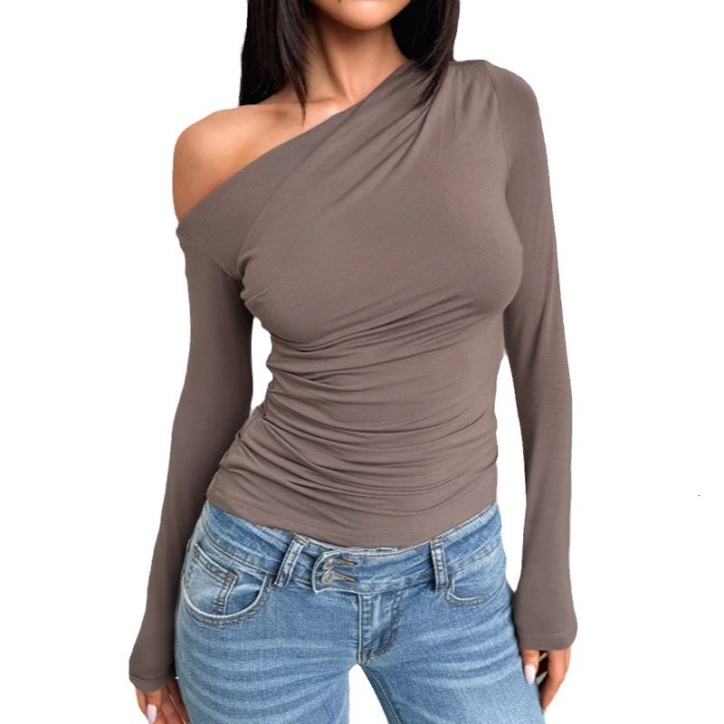 2024 New Spring And Autumn Women's Clothing Style Versatile Sloping Shoulder Slim Fit Base Long Sleeved Top For Women