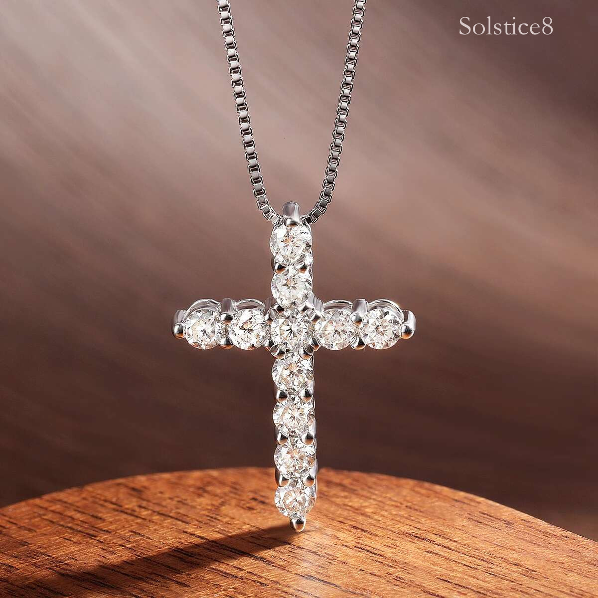 KNOBSPIN D VVS1 Moissanite Cross Pendant Necklace Original s Sliver Box Chain Plated White Gold Fine Necklaces for Women