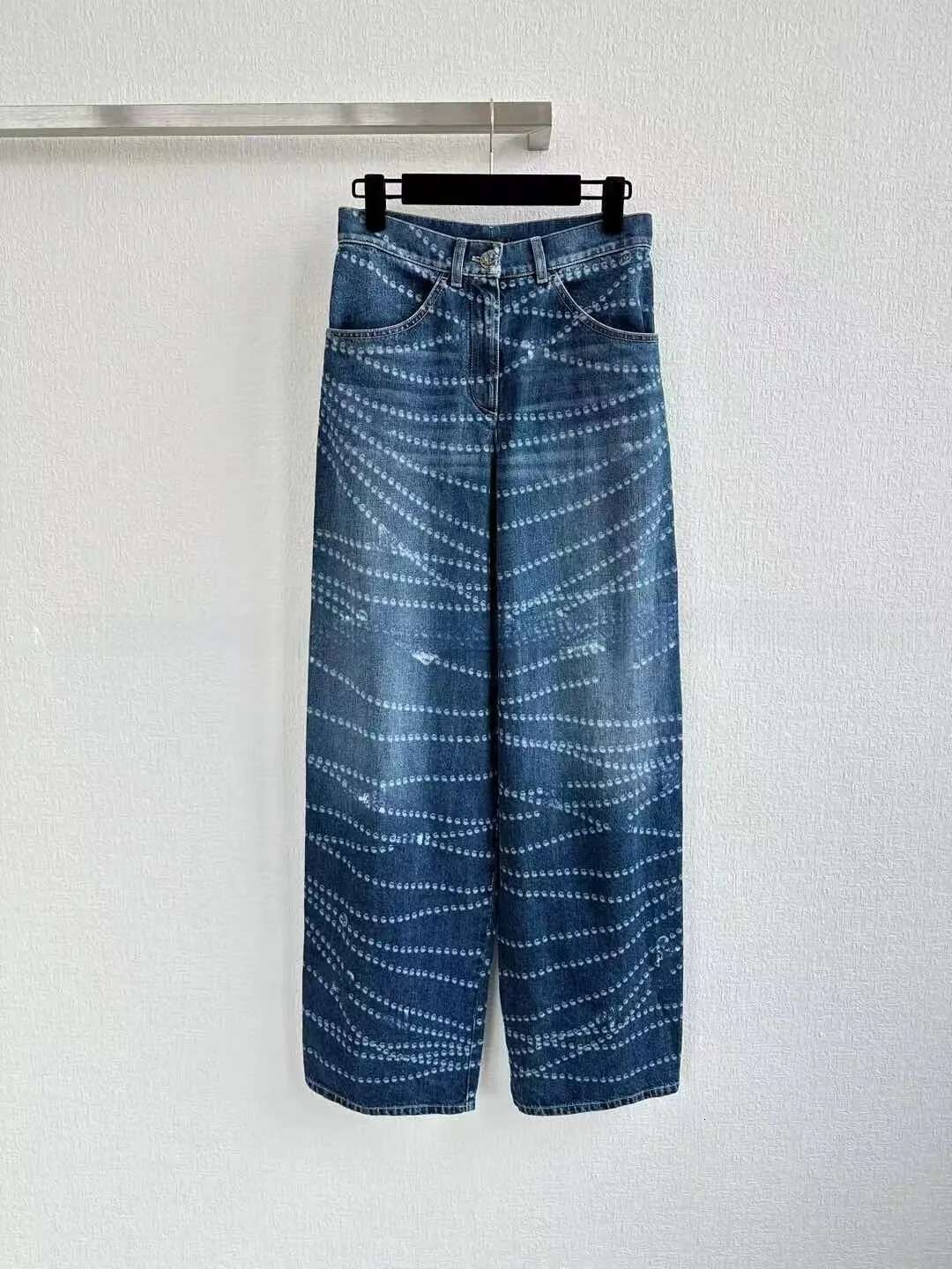 New Women's Jeans With Polka Dot Straight Wide Leg And Chain Printing Design Denim