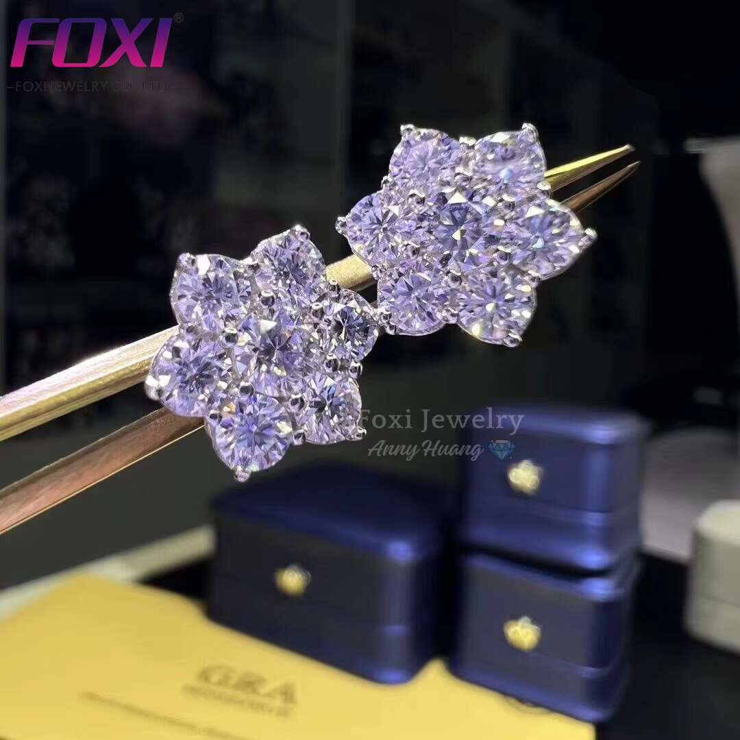 Best Selg Screw Back wer Stud Solid Sier D Color Cluster VVS Moissanite Dia Earrings Men GRA