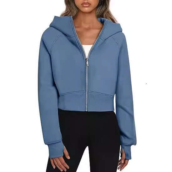 popular European and American women's hooded zipper short plus veet long sleeved hoodie 2025 new casual fashion trend clothing