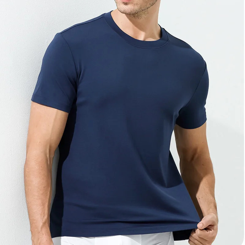95% bamboo fiber adhesive underwear mens short sleeved T-shirt summer navy blue mens clothing solid top tee round neck 250317