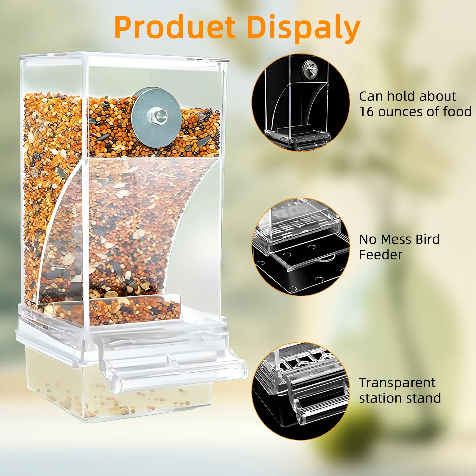 Wolinpet chaos free automatic bird feeder transparent food container cage acrylic parrot accessories 250318