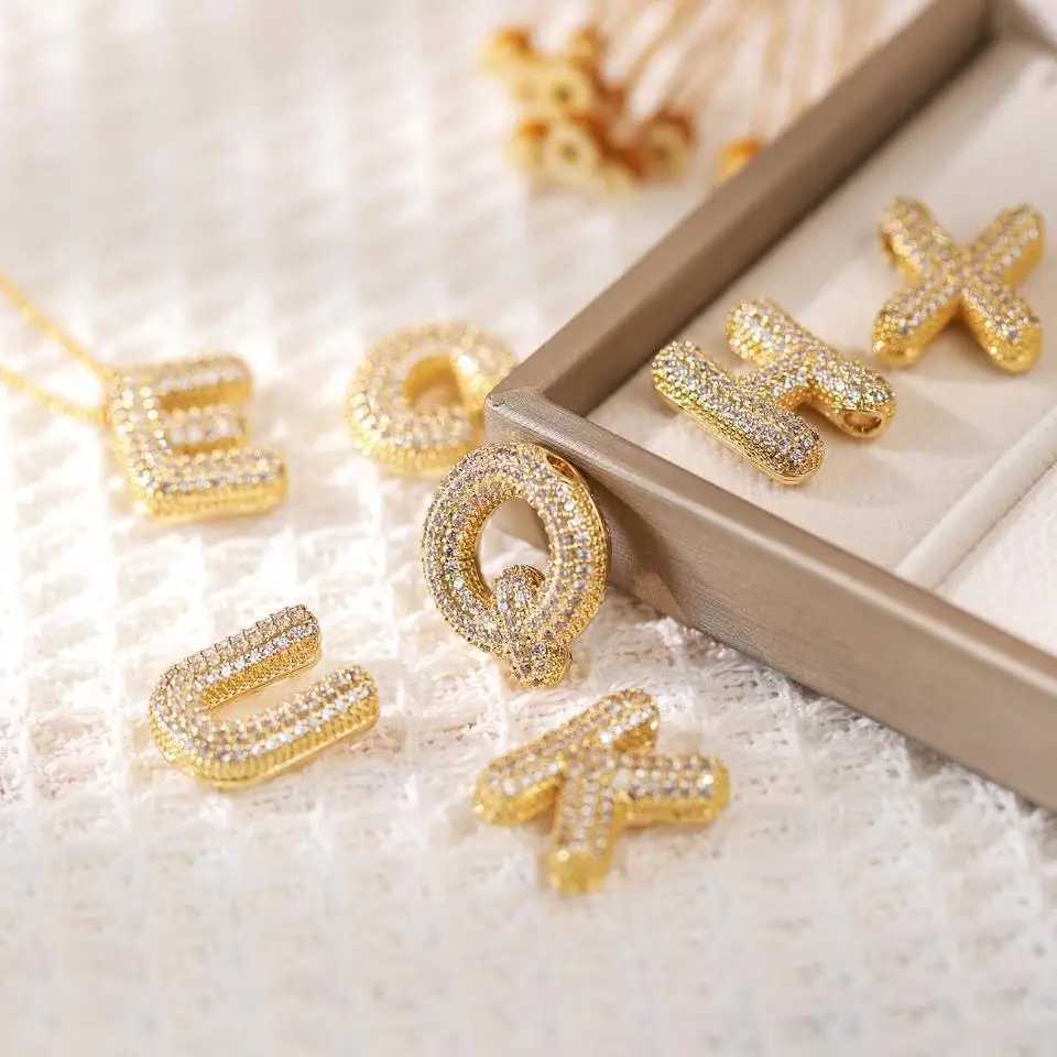 RAKOL Exquisite Copper Gold Plated Zircon Pendant American Minimalist Necklace Chain 26 A-Z Womens Balloon Letter Necklace W250318