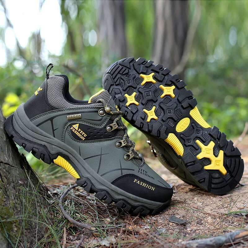for 2025 New Men Sneakers Leather Waterproof Mountaineering Camping Hiking Thick Sole Comfortable Running Shoes