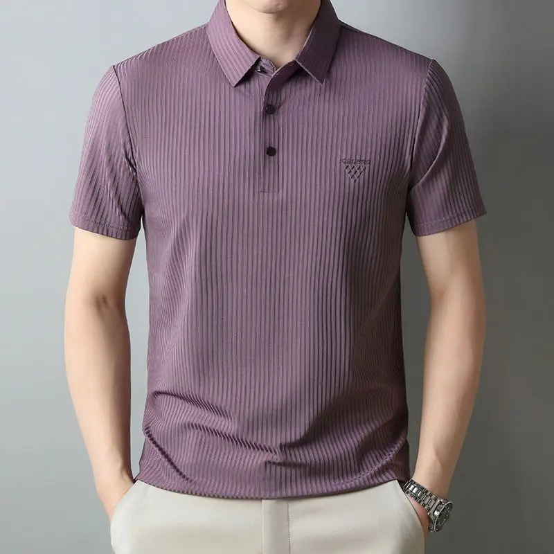 Mens Ice Silk Short sleeved T-shirt Embroidered Polo Shirt Fashion Thin Top Mens 250317