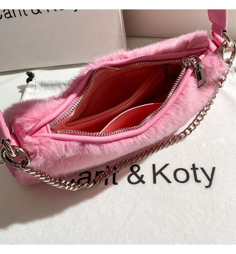 Autumn Winter Soft Faux Fur Pink Square Fashion Women's Handbag Shoulder Underarm Bag Wedding Party Clutch Purse Armpit