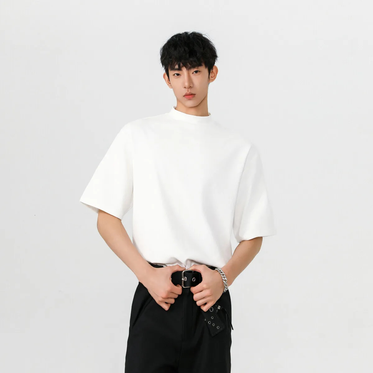 Black White Mens T shirt Cotton Short Sleeve Sports GYM Fitness T-shirts Tops For Man Mock neck Casual Tshirt 250318