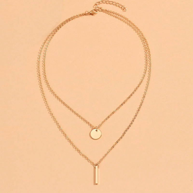Double Circle Piece Vertical Pendant Necklace Women Simple Everything With Choker Chain Clavicle Chain Jewelry