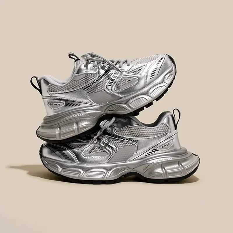 Childrens autumn 2024 new sports shoes breathable casual shoes silver sports shoes suitable for girls young childrens casual running shoesXJ250318