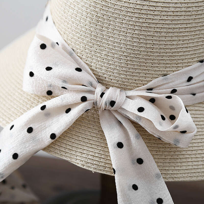 Hat Female British polka dot dome bow beach straw summer travel protection sun hat tide