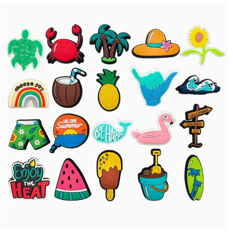 20pcs new style cartoon summer amorous feelings set DIY hole shoe charms fish beach blue colors clog accessories charms buckle