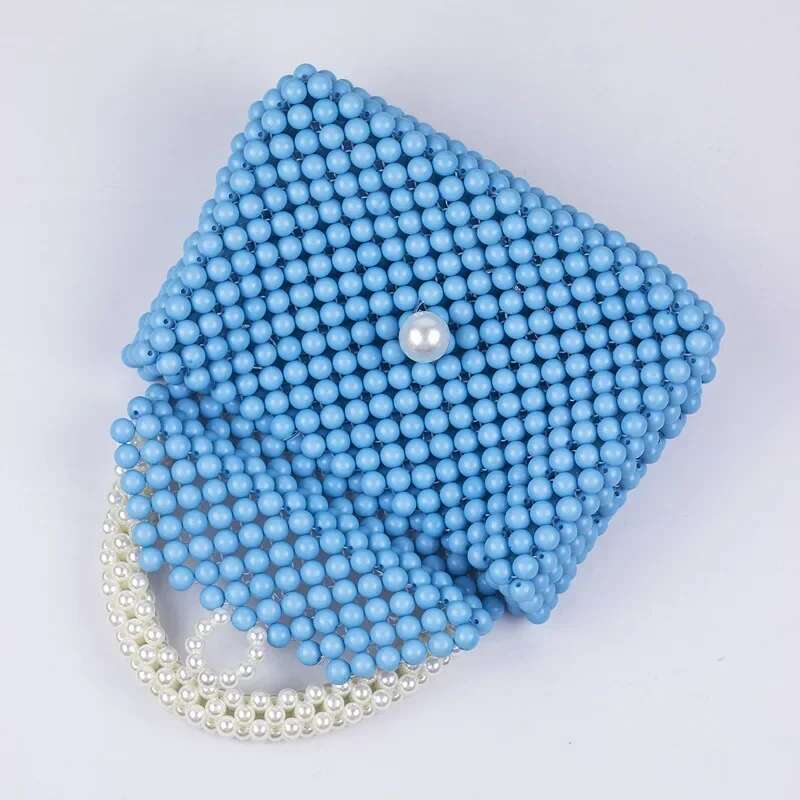 Meet You Fashion Colorful Evening Hand-Woven Round Acrylic Beaded Handbag Simple Square Street Photo Small Bag Female