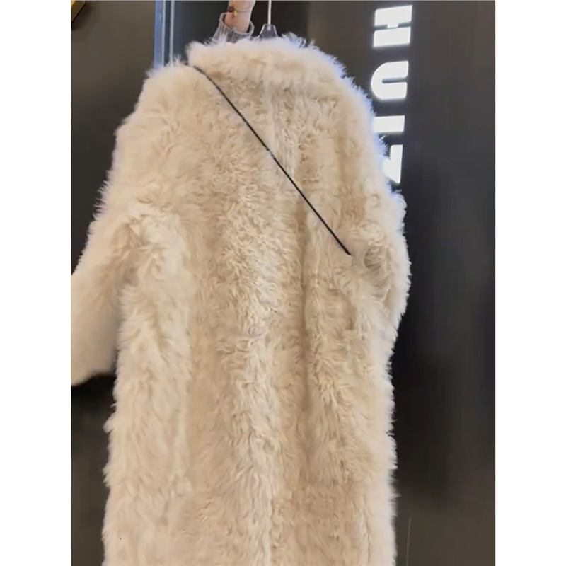 European high-end wool medium long jacket for autumn and winter 2024, loose integrated with environmentally friendly fur
