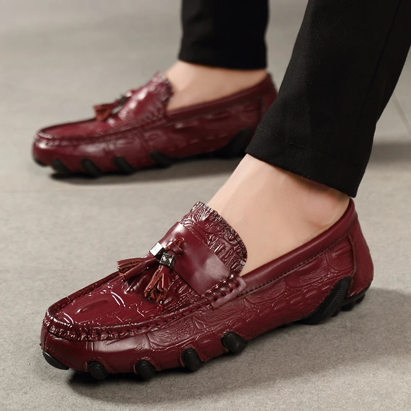Men Genuine Leather Business Shoes Pattern Loafers Fashion Moccasins Male Driving Flats Comfy Slip-On Man Casual Shoes 250314