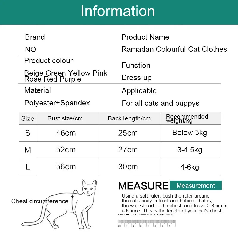 Ramadan Colorful Cat Clothing Dog Shirt Baju Raya Kuching 250318