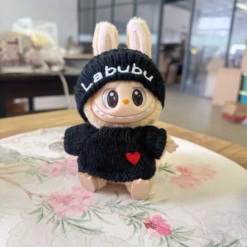 Kaii High Value 17cm Labubu Doll Set Second Generation Blind Box Sitting Party Series Love Sweater Bear Label Hat Set Y250318