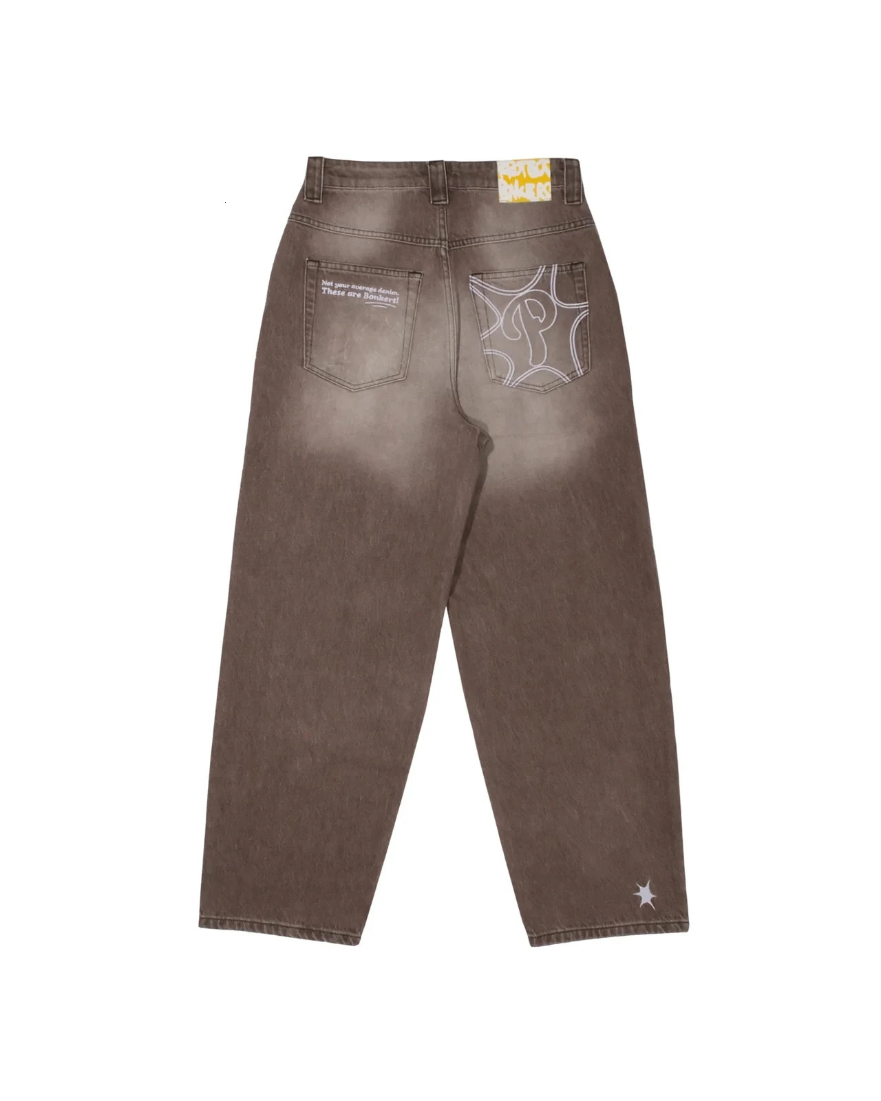 Streetwear PROTECT Jeans Y2K Mens Pants Harajuku Hip Hop Letter Embroidery Vintage Brown Baggy Jeans High Waist Wide Leg Trouser 250318