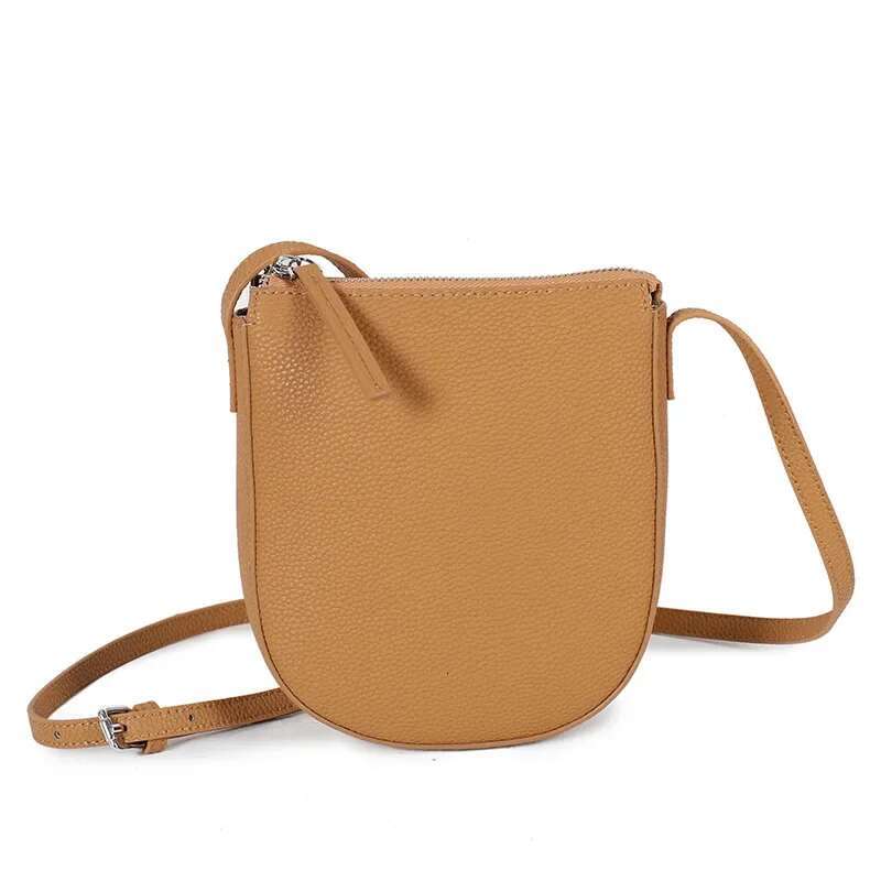 2024 New Casual Genuine Leather Women Cell Phone Bag Mini Shoulder Bags Solid Pocket Wallets Female Coin Case Small Purses Brown