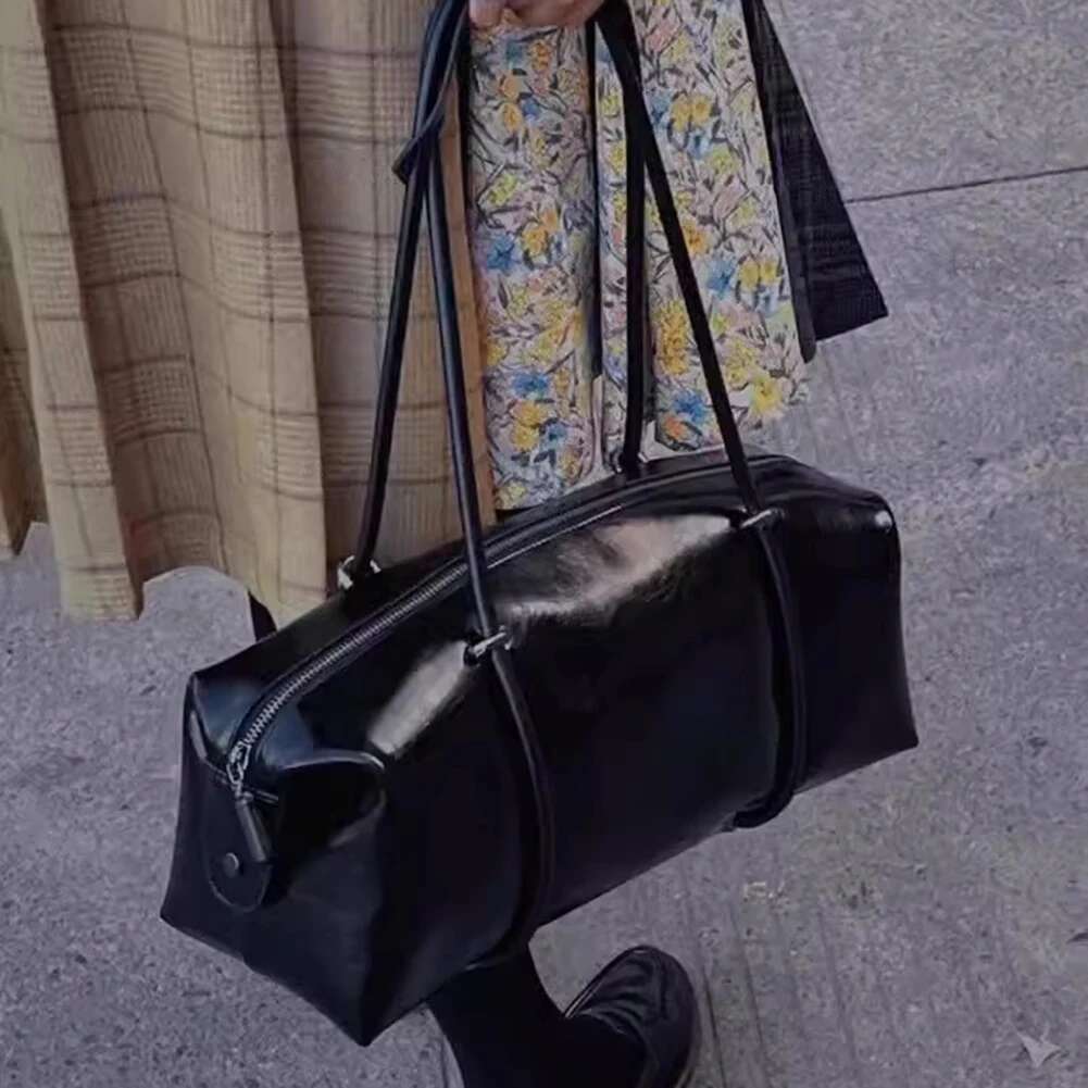 Women Fashion Shoulder Large Capacity PU Boston Pillow Bag Mini Clutch Purse Solid Color Zipper Closure For Vacation Party