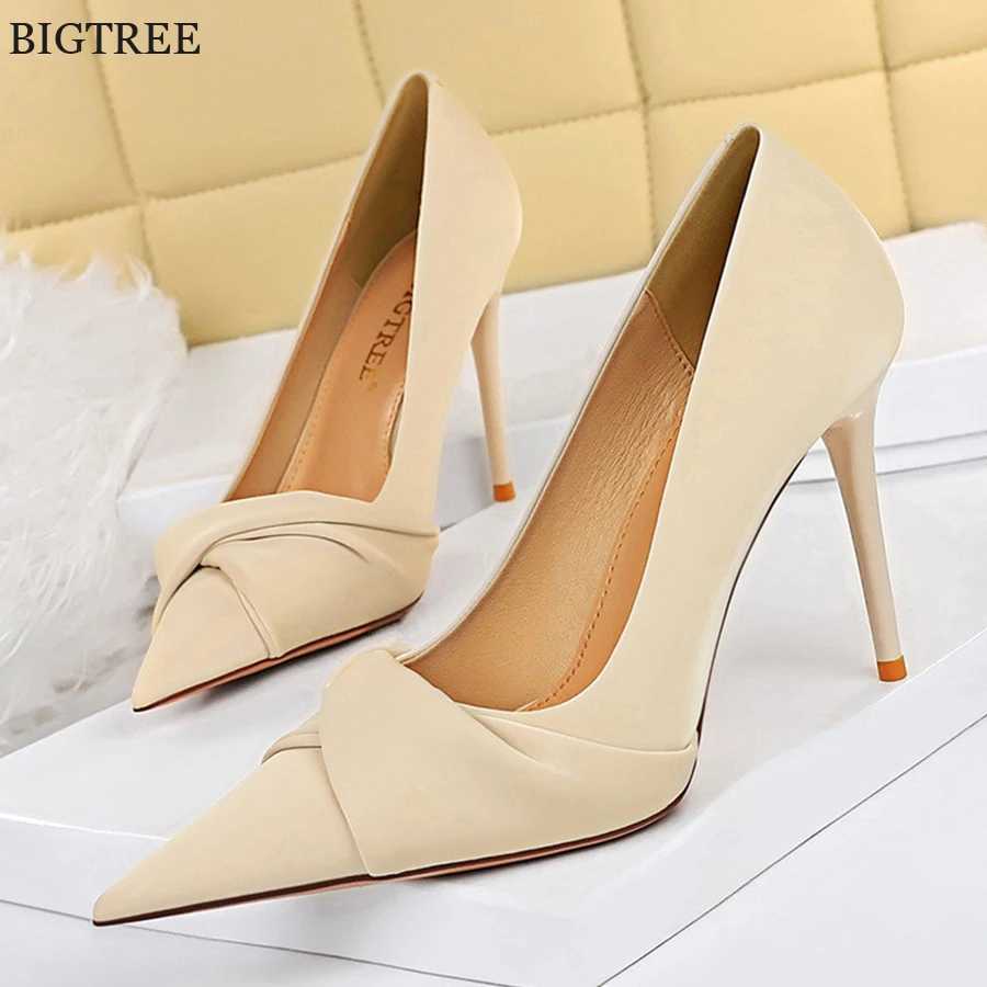 Autumn Korean Elegant Bow Pointy Toe Wen Pumps High H Stiletto High Heels Womens Work Clothes PU Leather Party Fem Heel 2025 Y250317