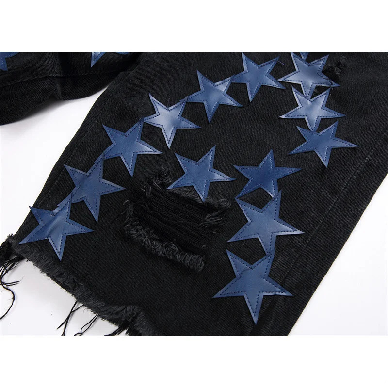 Summer Hip Hop High Street Pentagram ed open top denim shorts suitable for men fashion s thin and loose casual 250317