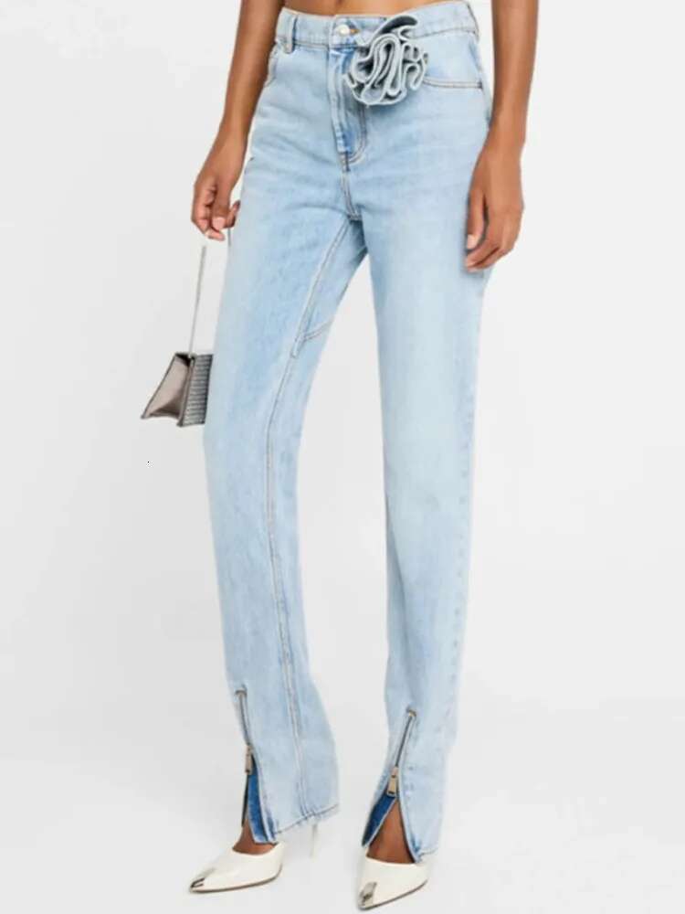BJTZ Casual Minimalist 2025 Autumn And Winter New Design Sense Three-Dimensional Wer Slit High Waisted Jeans For Women