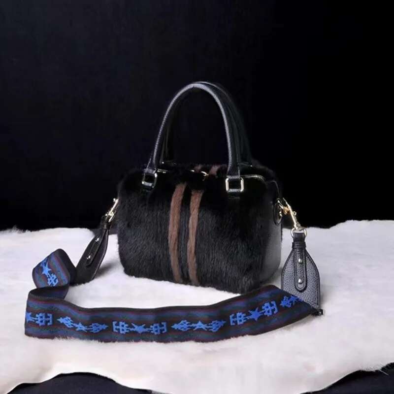 Mink Handbag Winter Shoulder Bags Women Soft Fluffy Clutches Tote Female Real Fur Purse Evening Party Bag