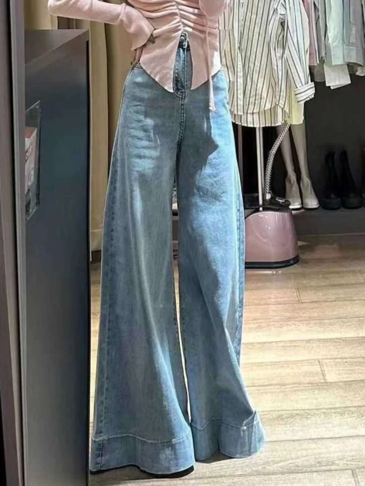 Blue Jeans Women Y2k American Hip Hop Vintage High Waisted Jean Straight Streetwear Casual Loose Large Size Wide Leg Denim Pants