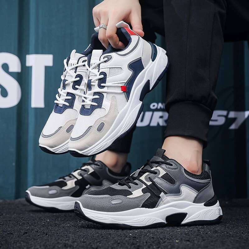 Men's Sports New Fashion Trend Blue Ball White Running Denim Boots Thick Sole Height Increasing Walking Casual Shoes