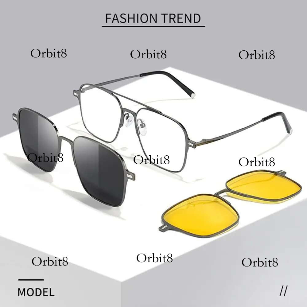 New Style 3 In 1 Eyewear Night Vision Metal Computer Anti Blue Light Glasses Polarized with Magnet Clip on Sunglasses
