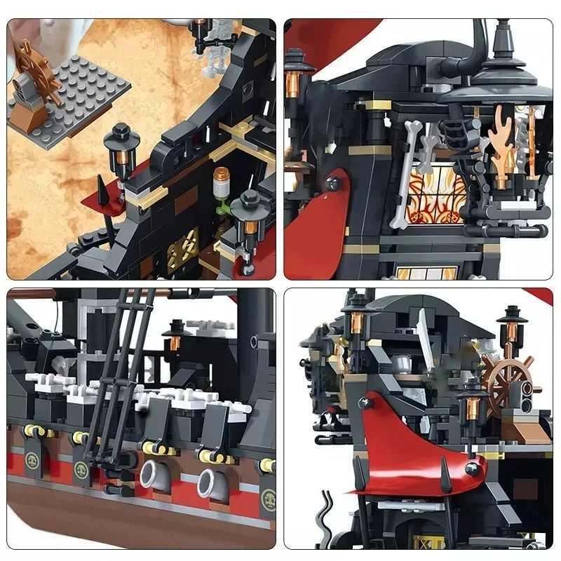 Caribbean Pirate Ship Queen Revenge Warship Black Pearl Sailor Building Blocks MOC 4195 Assembled Toys Childrens GiftsXJ250318