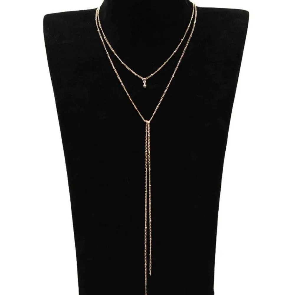 2024 Simple Gold and Silver Chain Necklace Long Bead Tassel Necklace Womens Necklace Collier Ras Du Cou W250318