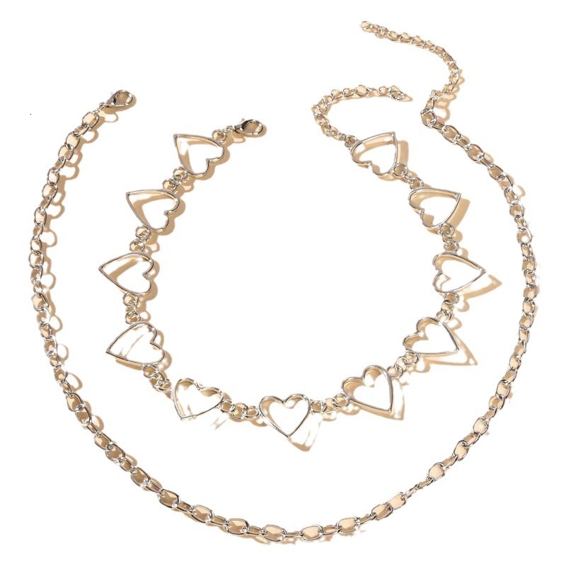 Hollow Love Splicing Double Necklace Women's Cross Chain Multi-layer Choker Collarbone Chain Jewelry