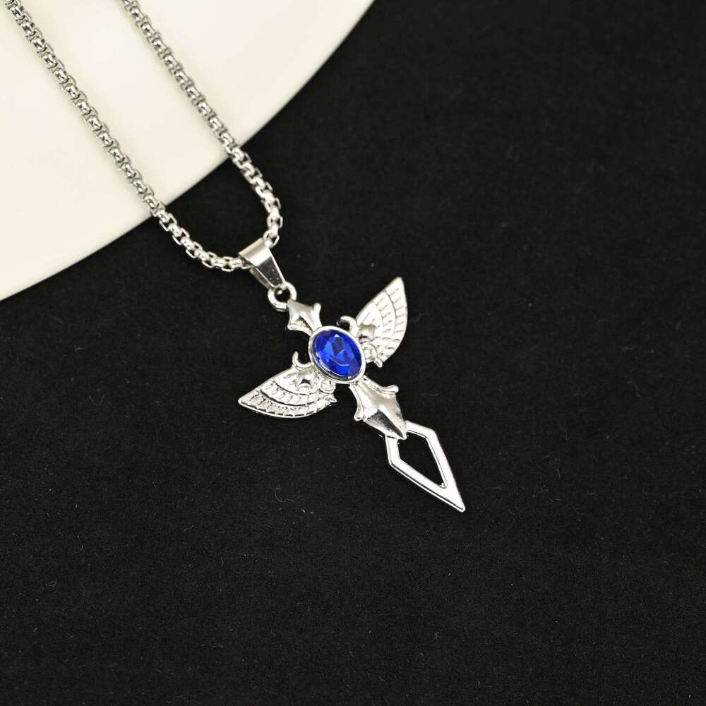 New Angel Wings Men's Korean Version Simple Cross Pendant Street Titanium Steel Necklace